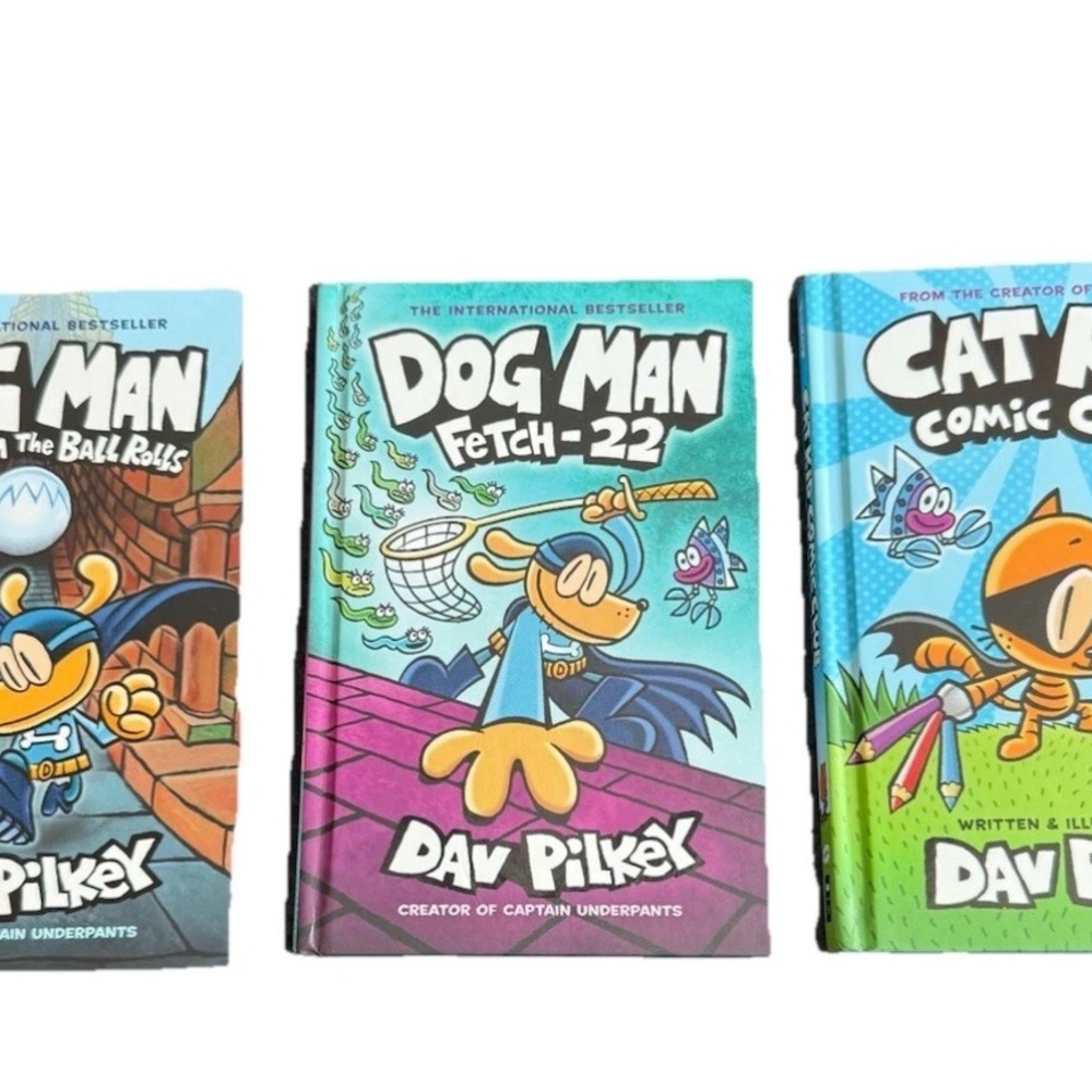 3 books 2 Dog Man,  1 Cat kid Hardcover Dav Pilkey Graphic Novel Picture Comic